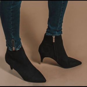 Suede kitten heel booties in black